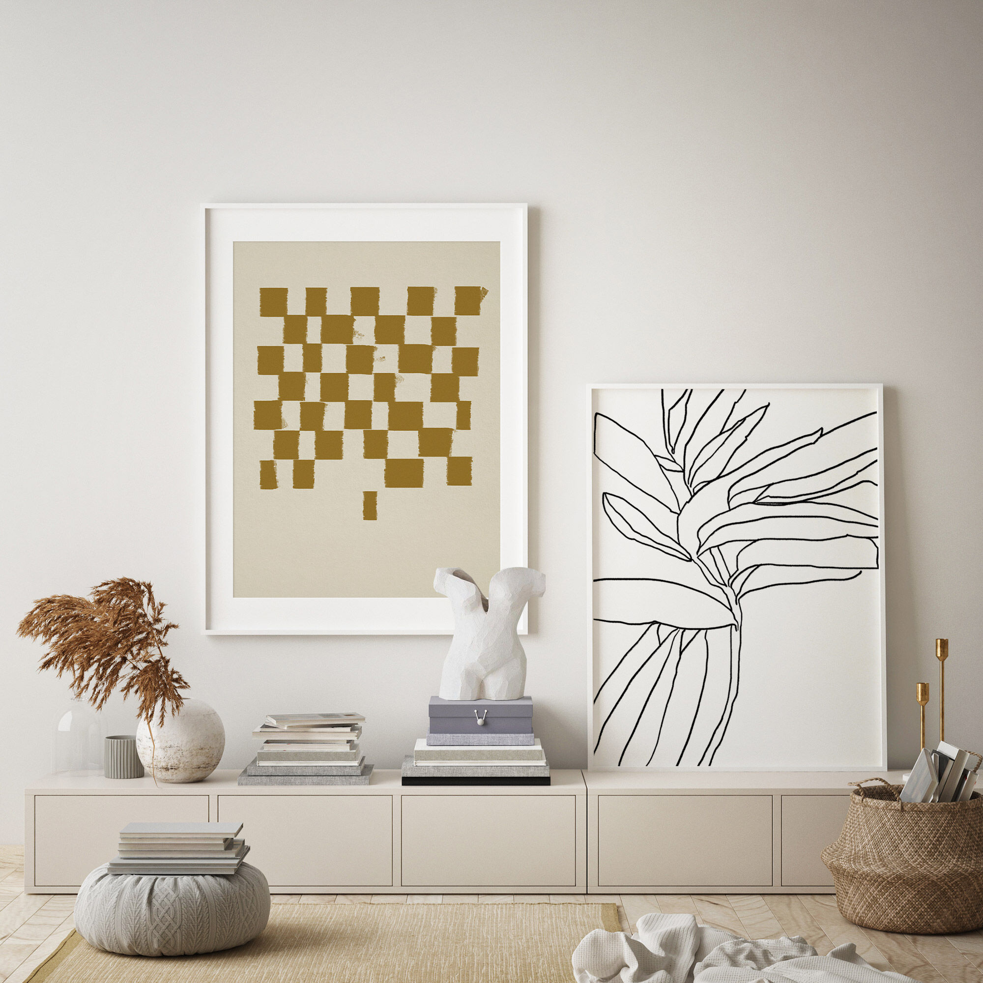 Pair of prints, checkered wall art set of two, 50x70cm