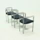 Set of 3 Chromed Steel Dining Chairs, France 1970s