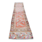 Colorful Vintage Runner Rug, Soft Pink Handmade Hallway Carpet, 82x334 Cm
