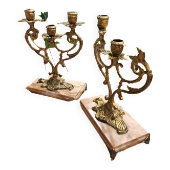 Two 3-light candlesticks