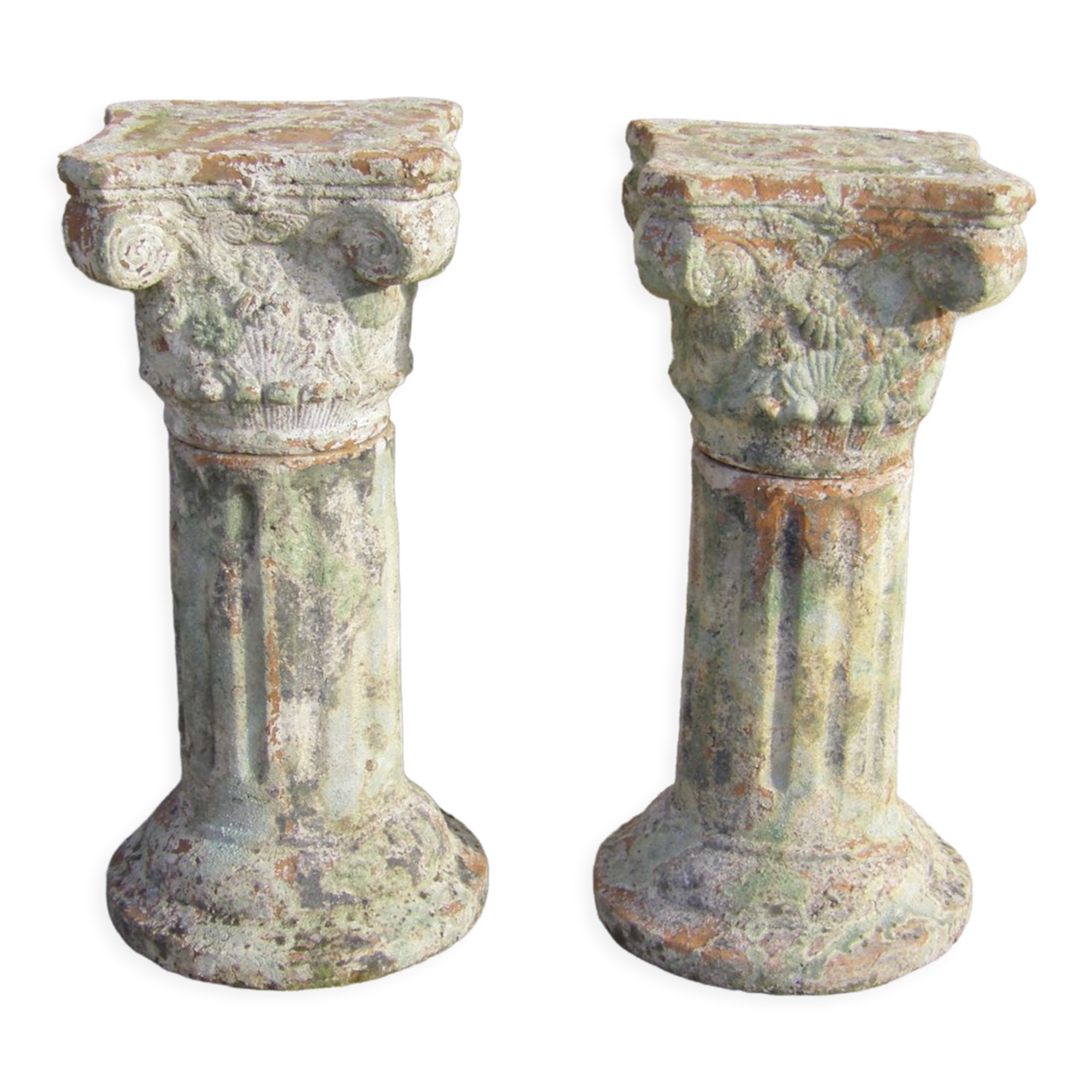 Pair of Corinthian terracotta fluted columns