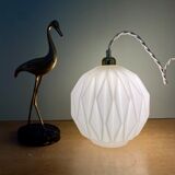 Vintage origami globe pendant lamp in white opaline