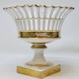 Bowl on Pedestal Openwork Basket White and Gold Porcelain Restoration E