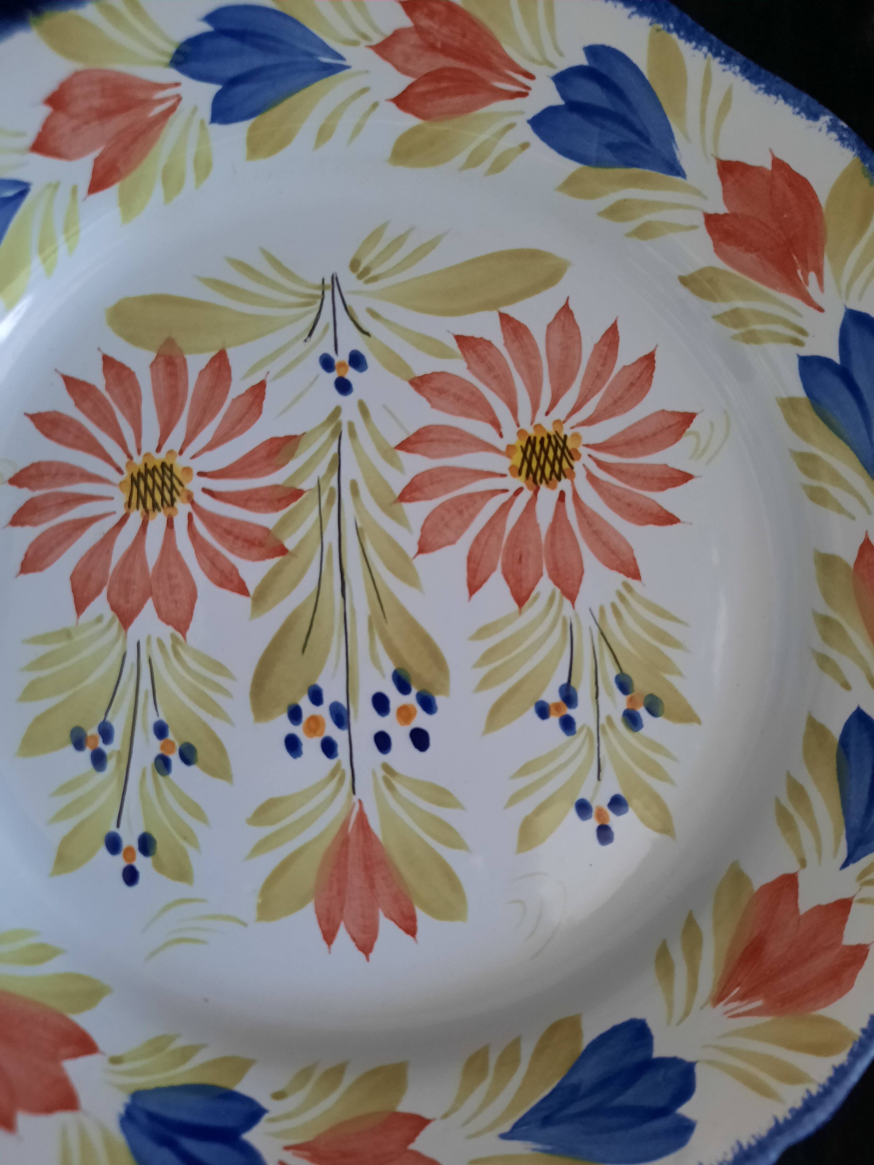 Old flat plate faience hb quimper hand-painted floral decoration
