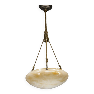 Suspension Art déco/Sécession européenne des années 1930, avec suspension par corde et verre.
