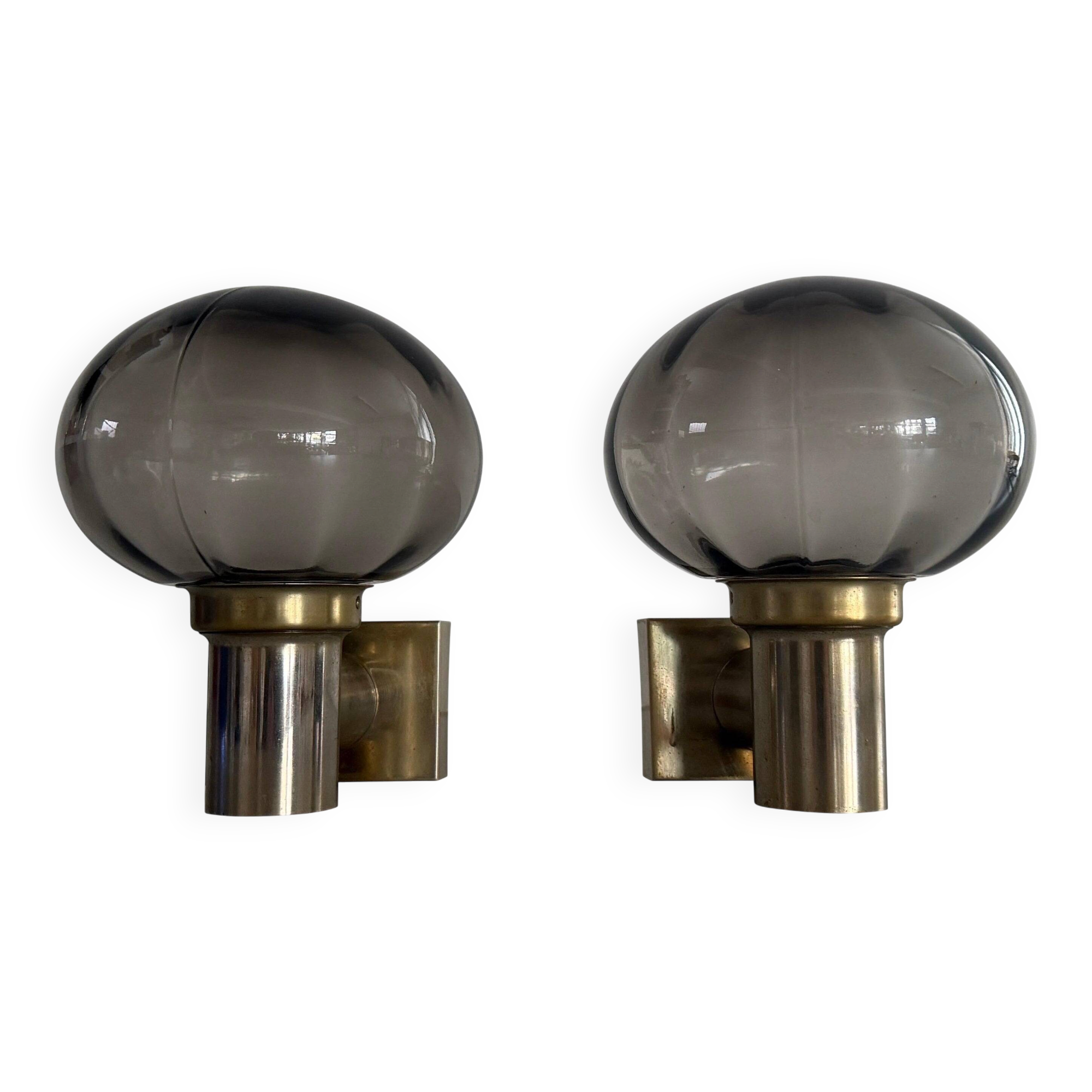 Pair of grey glass and chrome wall lights from the mid-century by N Leuchten, 1960s, Germany.