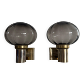 Pair of grey glass and chrome wall lights from the mid-century by N Leuchten, 1960s, Germany.