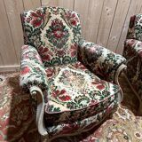 Pair of Louis XV style velvet bergère armchairs