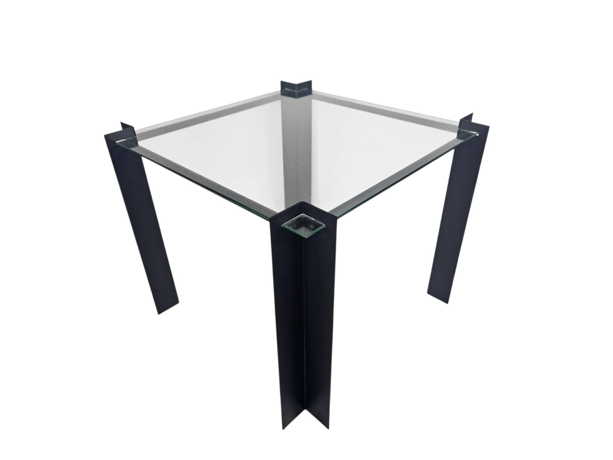 Table d'appoint postmoderne - carrée - en verre - en métal - années 80