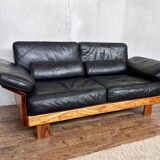 Canape seltz elm and leather design 1960