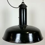 Industrial Black Enamel Factory Pendant Lamp with Iron Top, 1950s
