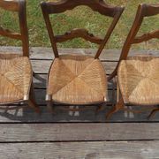 Lot of 3 old wooden chairs with straw seats