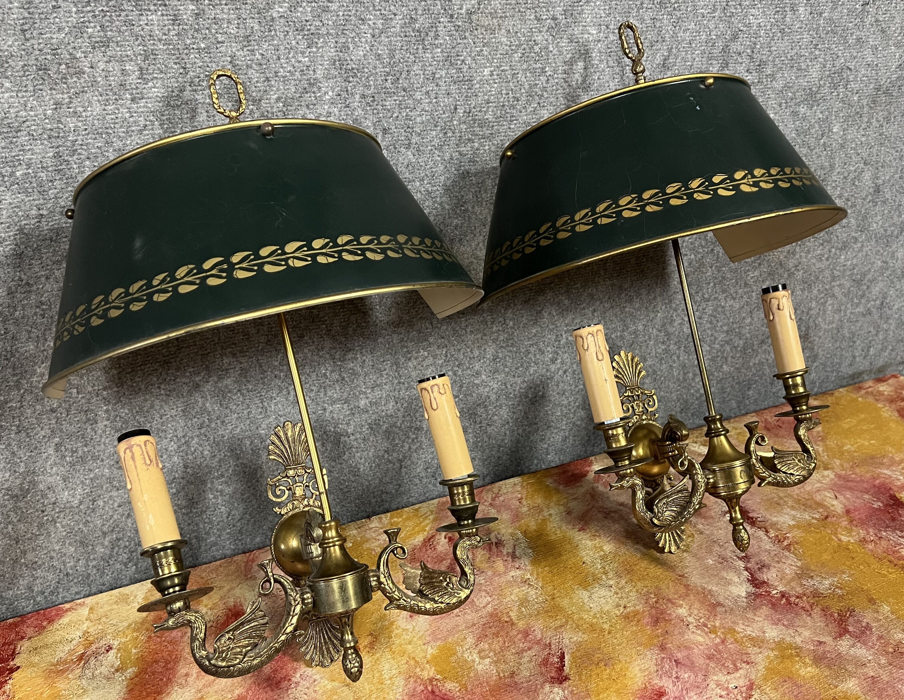 Pair of Empire sconces with gilded bronze swans circa 1880