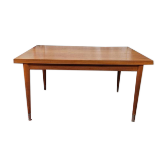 Large teak-plated dining table, 70s.