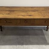 Antique natural wood farm table with 3 drawers