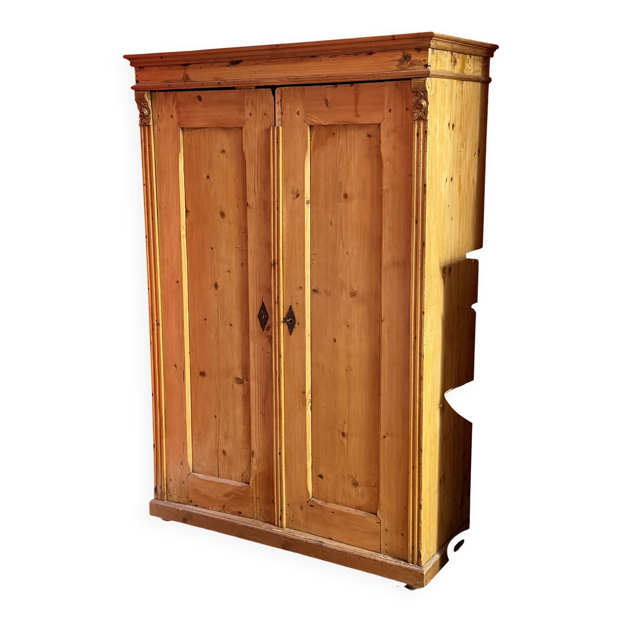 Armoire 2 portes en pin massif, XIXe siècle