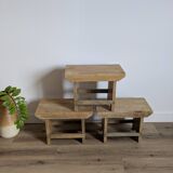 Trio of handcrafted blond wood stools