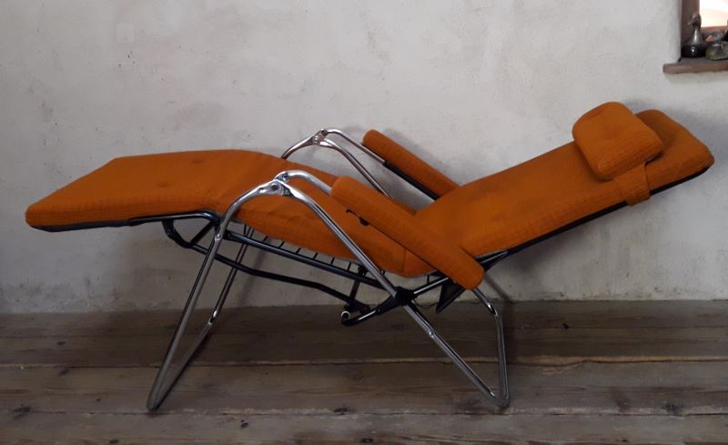 Deckchair Lama chrome vintage fabric