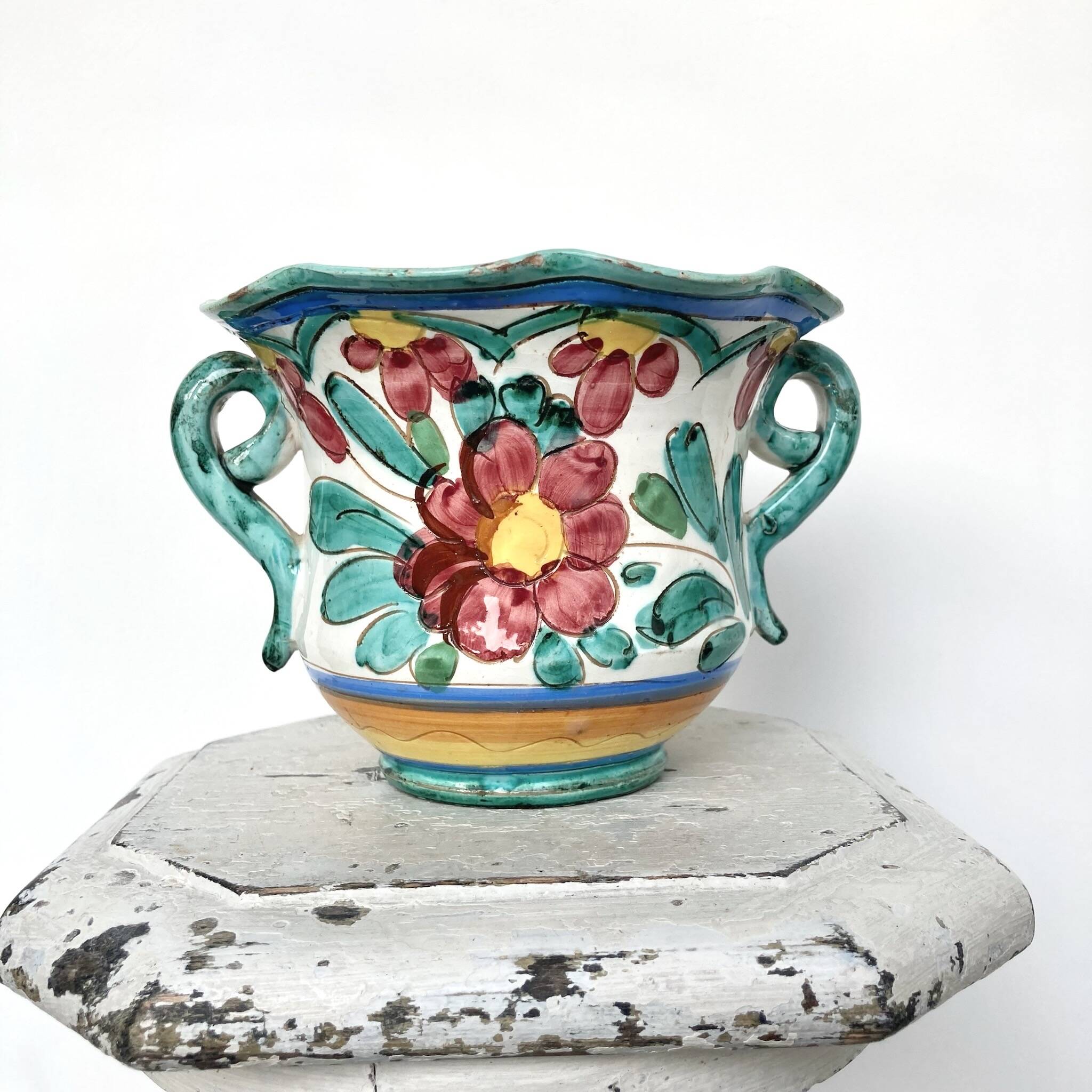 Cache pot fleurs plante en céramique italienne émaillée