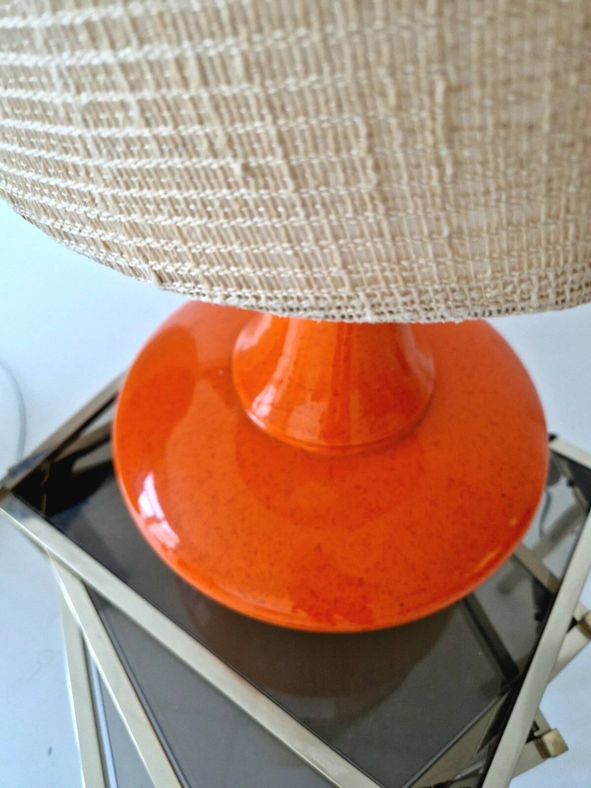 Mid Century Orange Ceramic Floor or Table Lamp 1960S Vintage Home