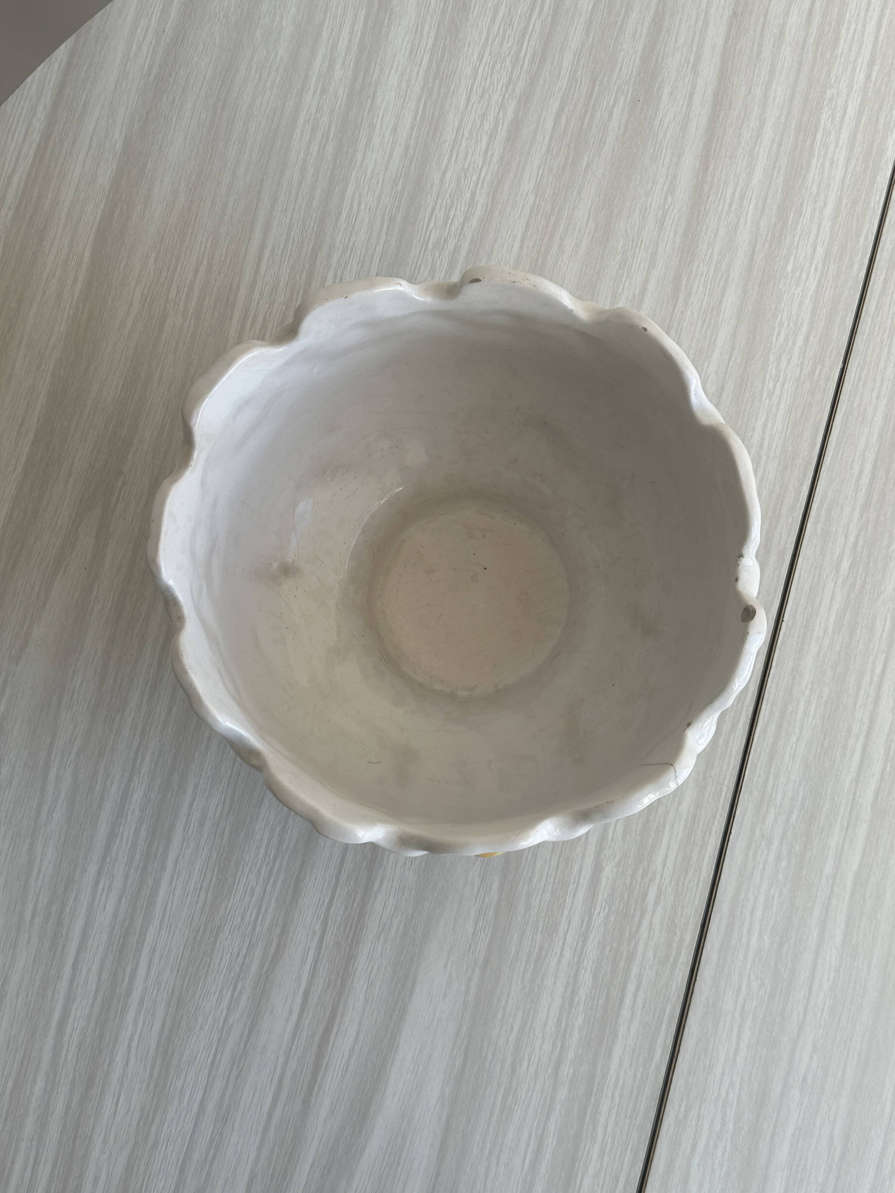 Antique slip pot cover, floral decoration
