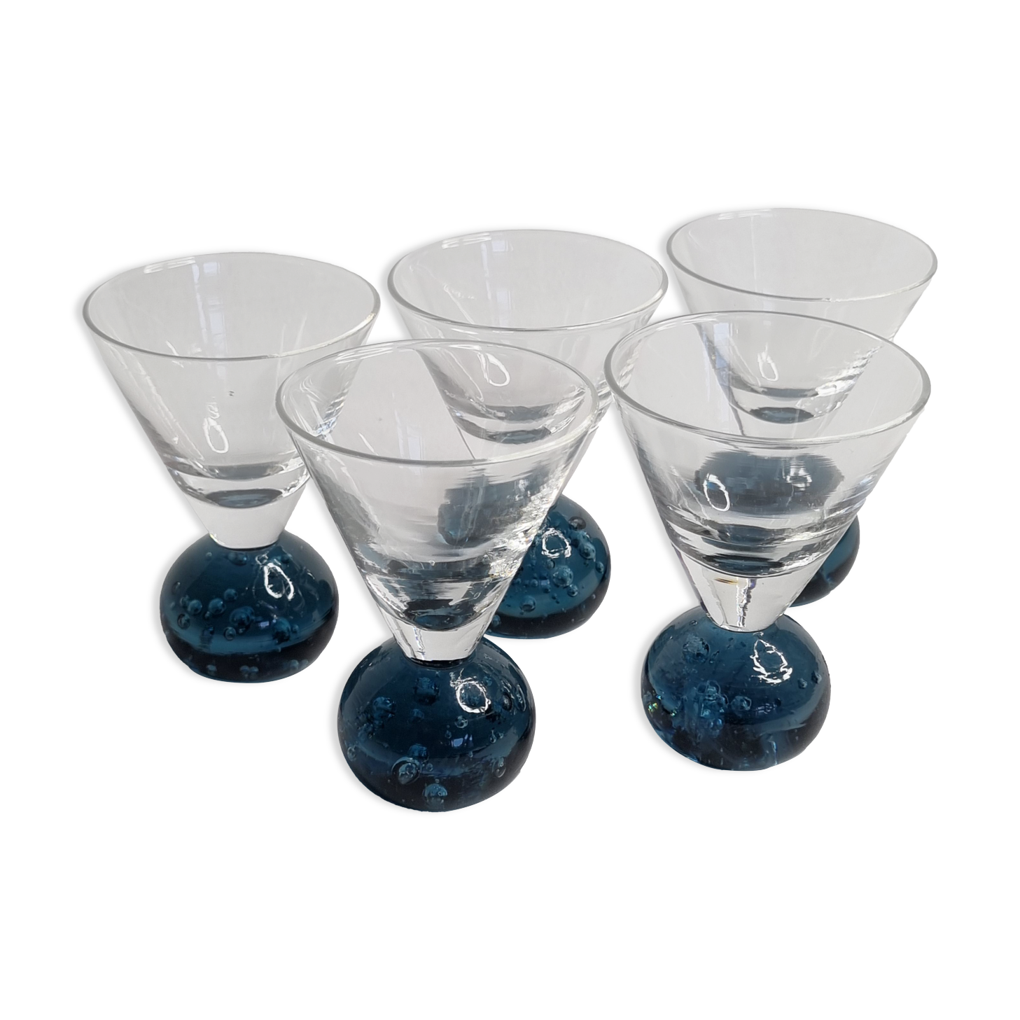 Set of 5 ball-shaped ball-shaped liquor glasses in a bubbled glass