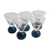 Ensemble de 5 verres à liqueur au pied en forme de boule en verre bullé