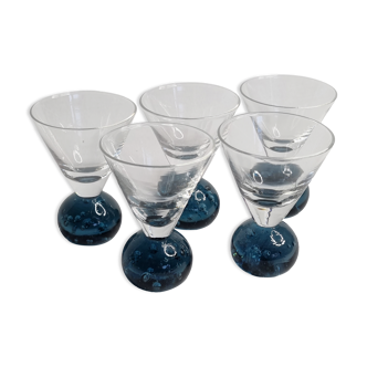 Set of 5 ball-shaped ball-shaped liquor glasses in a bubbled glass