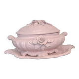 Soupière décorative en faïence relookée rose poudré