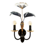 Black and gold Hollywood Regency leaf wall sconce