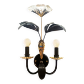 Black and gold Hollywood Regency leaf wall sconce
