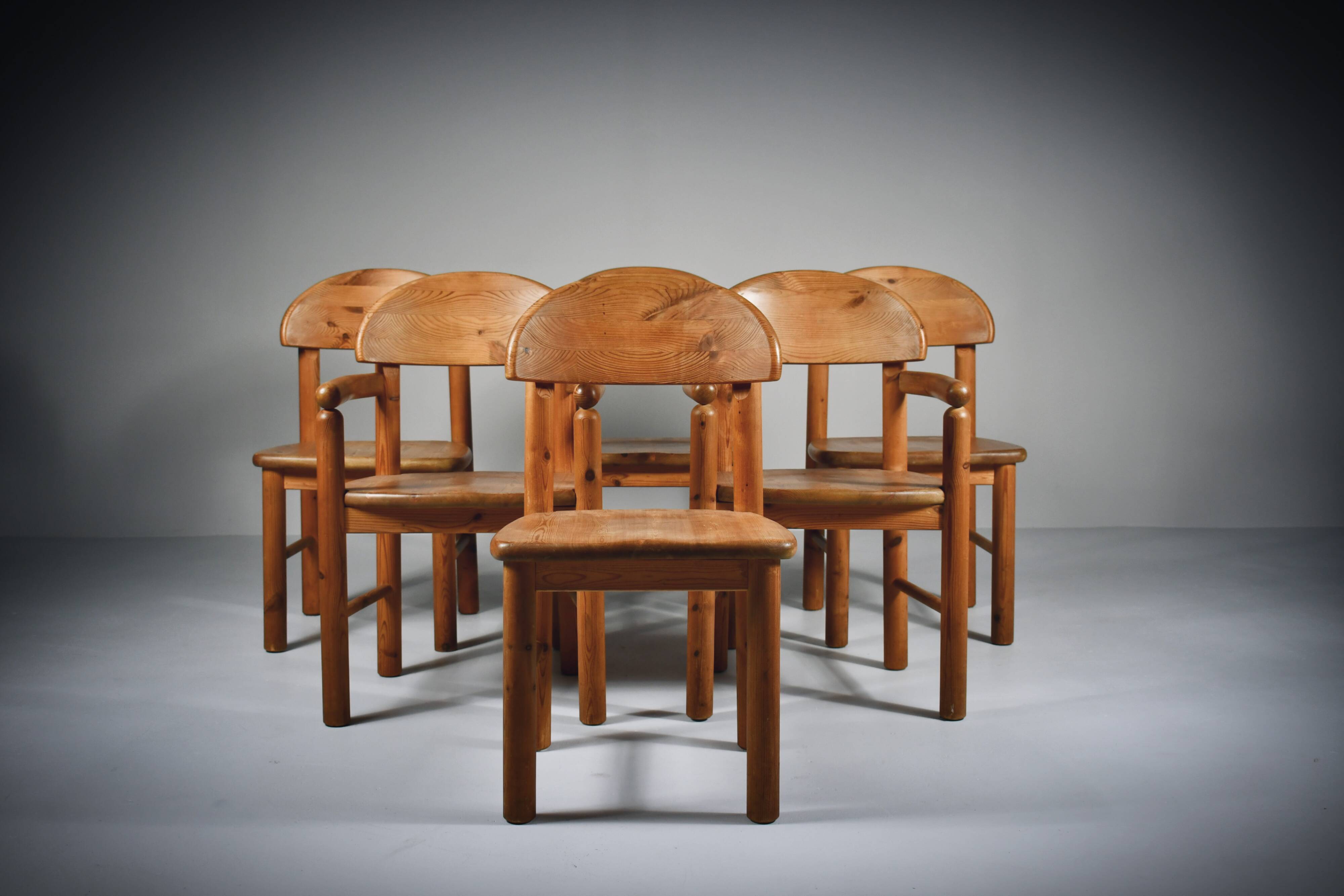 Dining chairs x 6, Rainer Daumiller, solid pine, 1970s