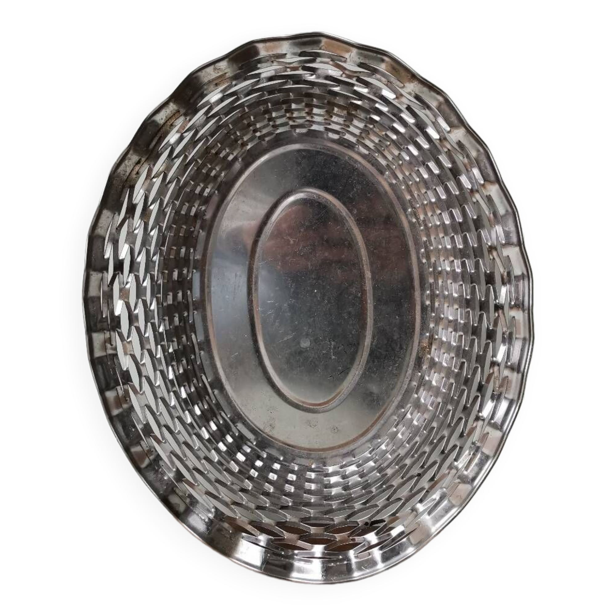 Vintage stainless steel bread basket expanded metal France