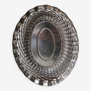 Vintage stainless steel bread basket expanded metal France