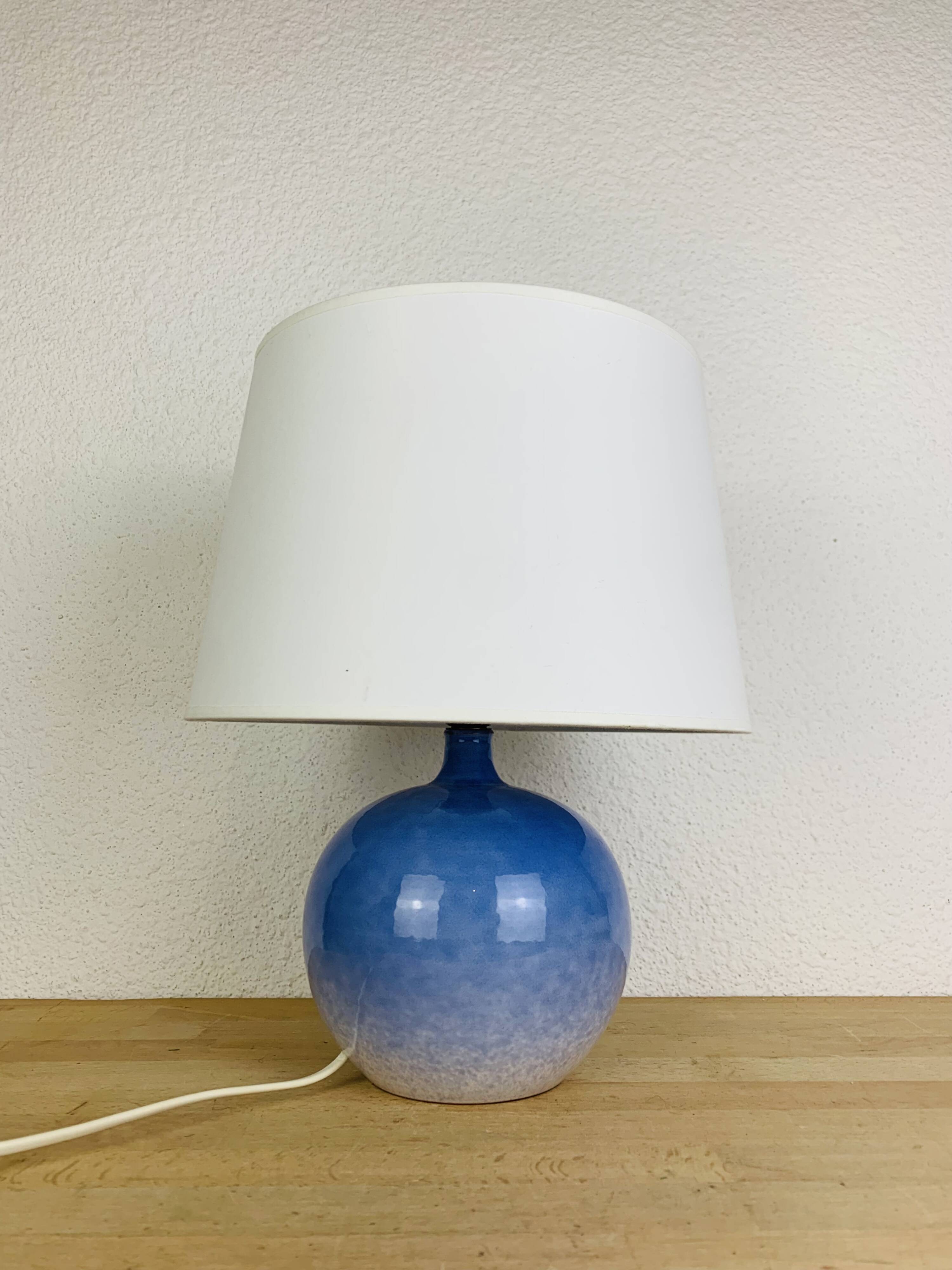 Blue ceramic ball lamp by Duriez, 1980s