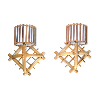 Pair of rattan sconces 1960