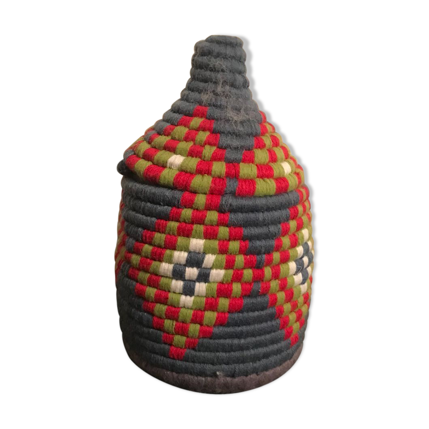 Berber wool and gray and Red raffia basket