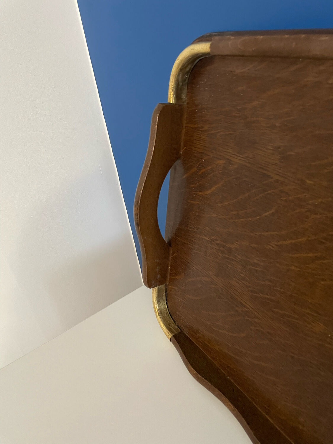Wooden and brass serving tray