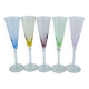 set of 5 colored glass champagne flutes Design 1970
