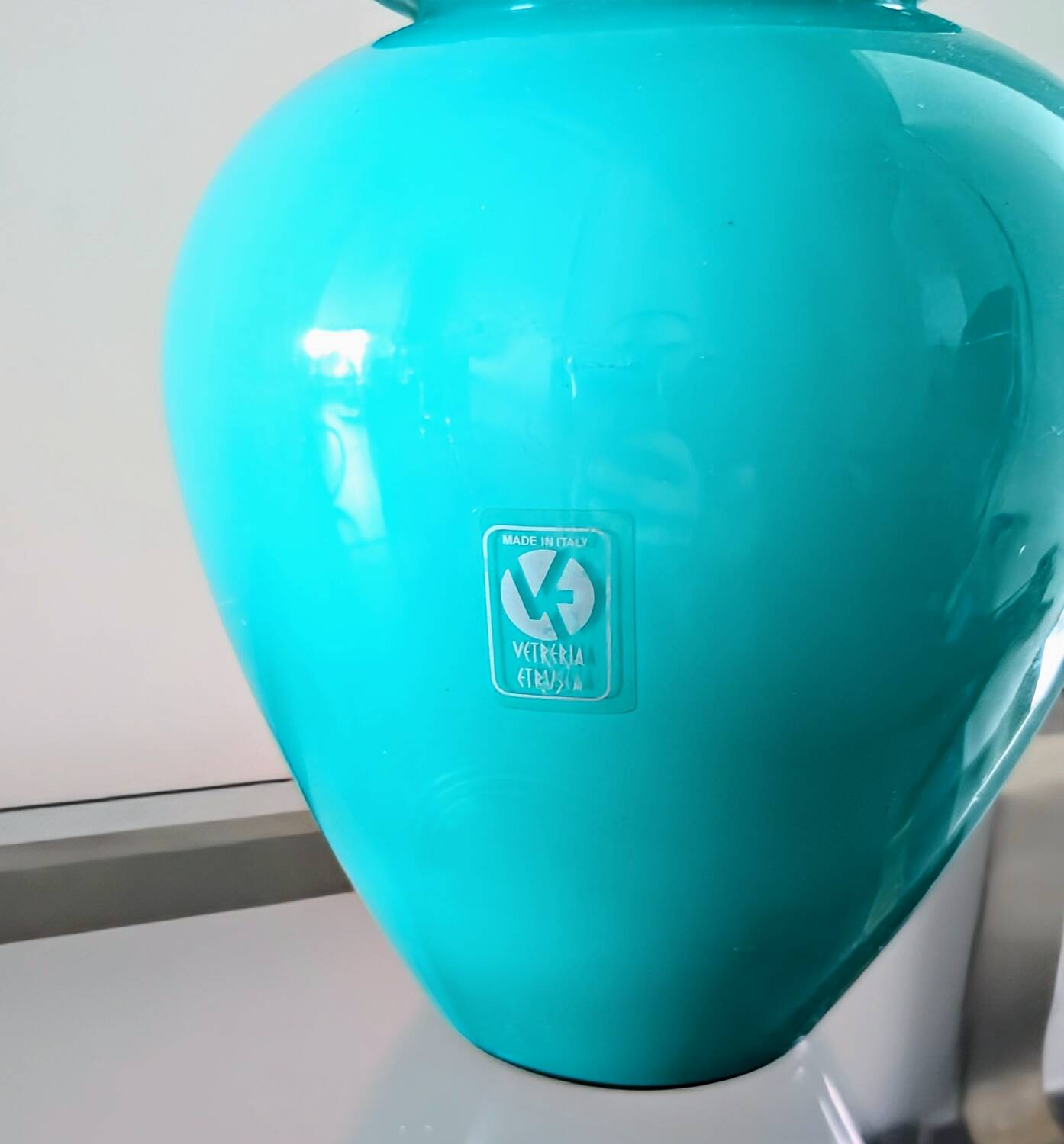 Vase vintage italien en verre turquoise