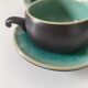 Set of three ceramic cups and saucers – crackled turquoise glaze