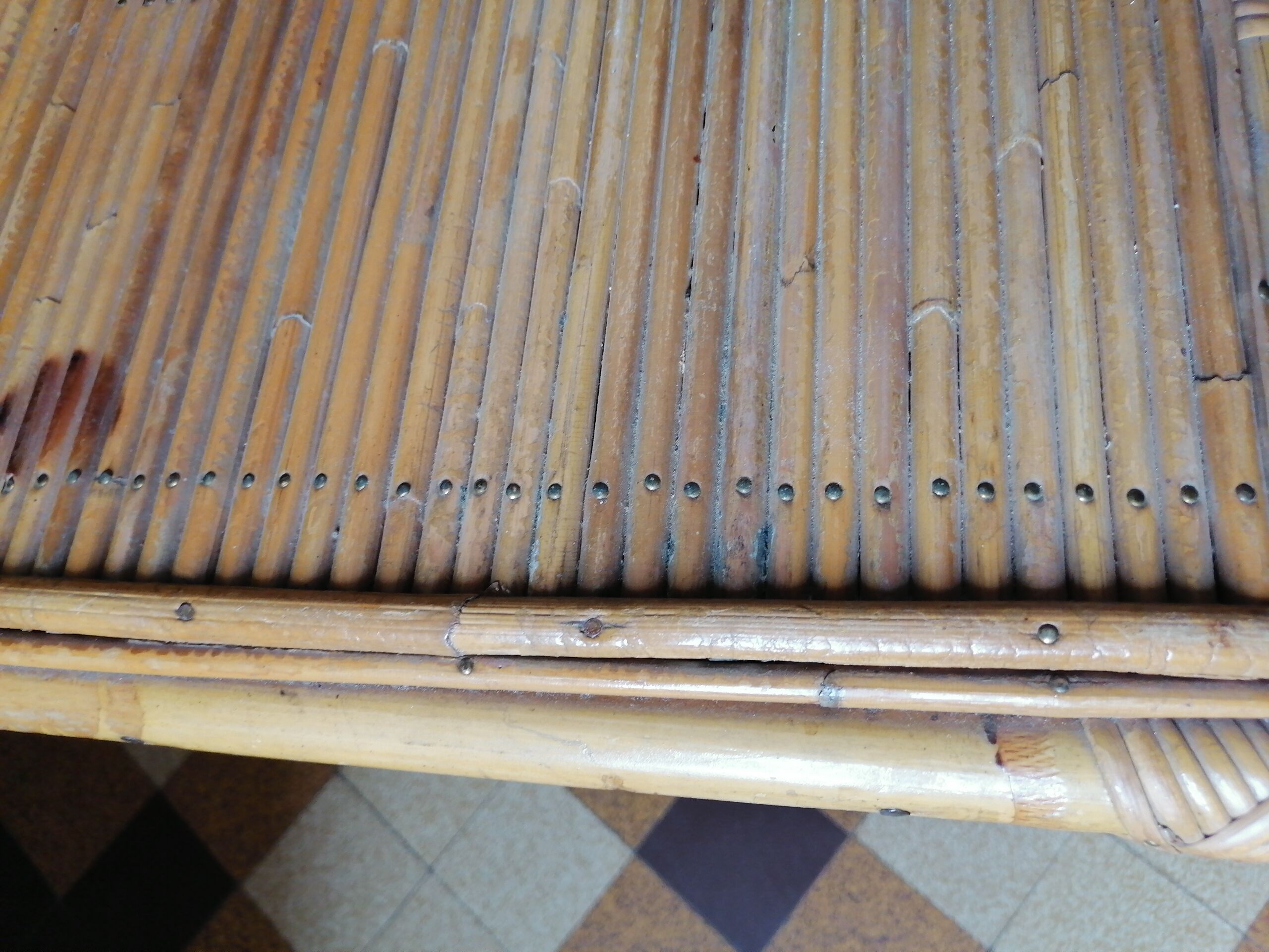 Coffee table bamboo rattan ceramic decollee 1960 70