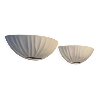 Pair of vintage shell wall lights, matte white, France 1970