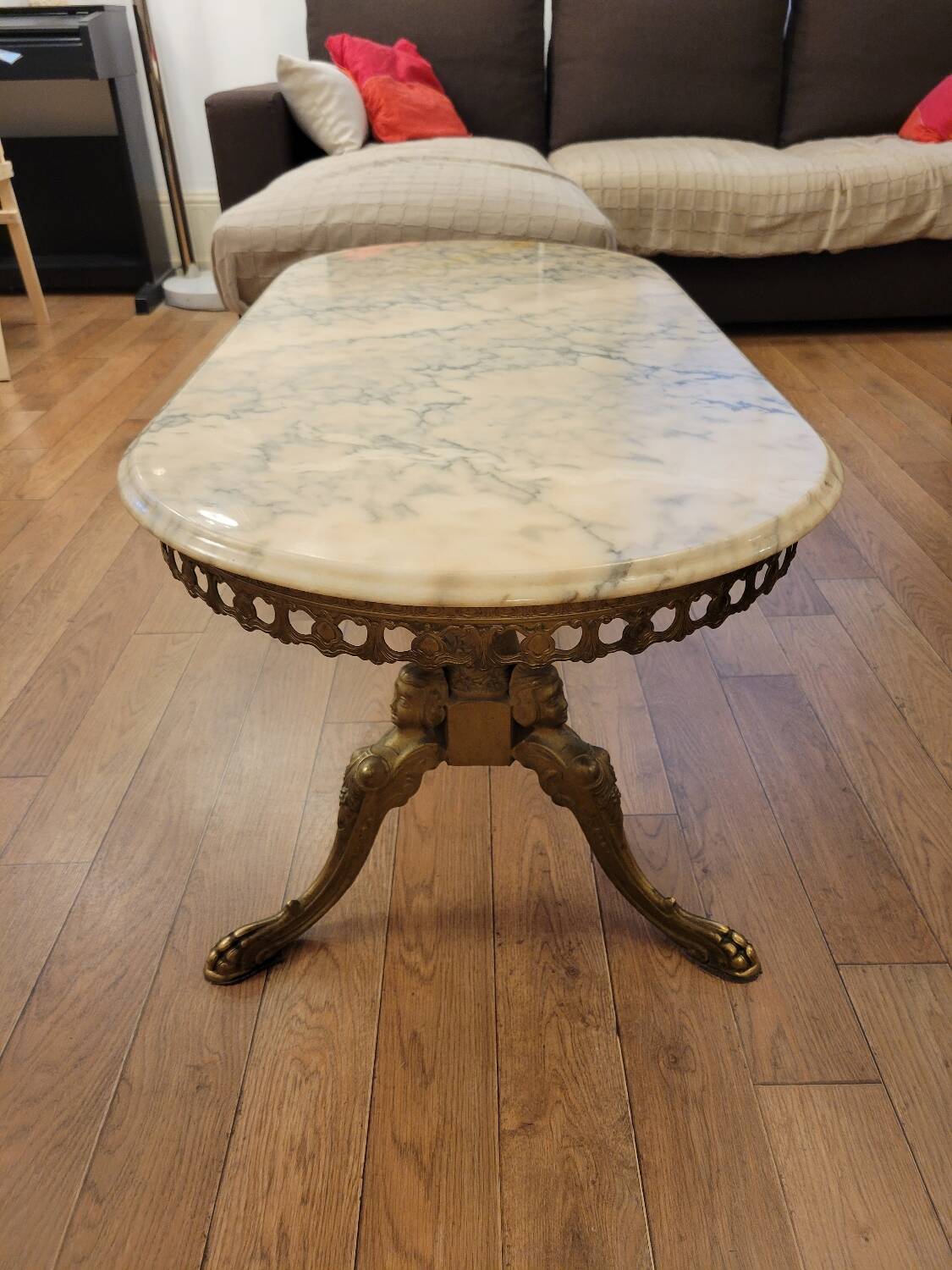 Coffee table in gilded bronze and marble