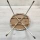 Basket armchair in metal and wood.