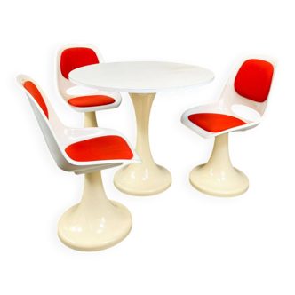 Ensemble vintage de 3 chaises tulipe et une table, en plastique, années 70