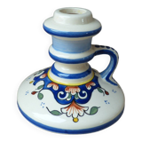 Old Candlestick with Handle in Earthenware from Rouen Floral Decor