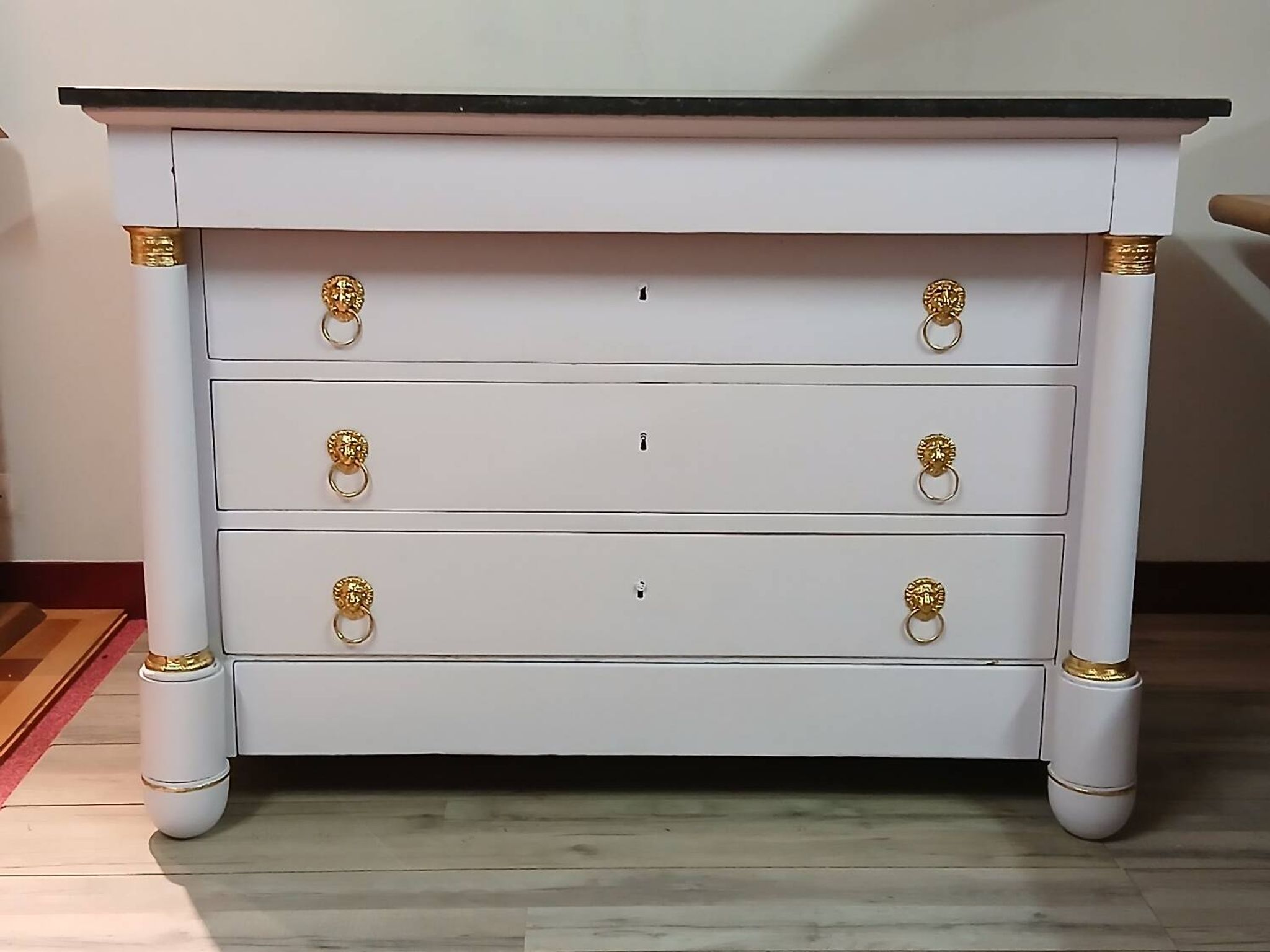 Commode Empire XIXe - Relooking Couture "Guimauve" & Feuille d'Or