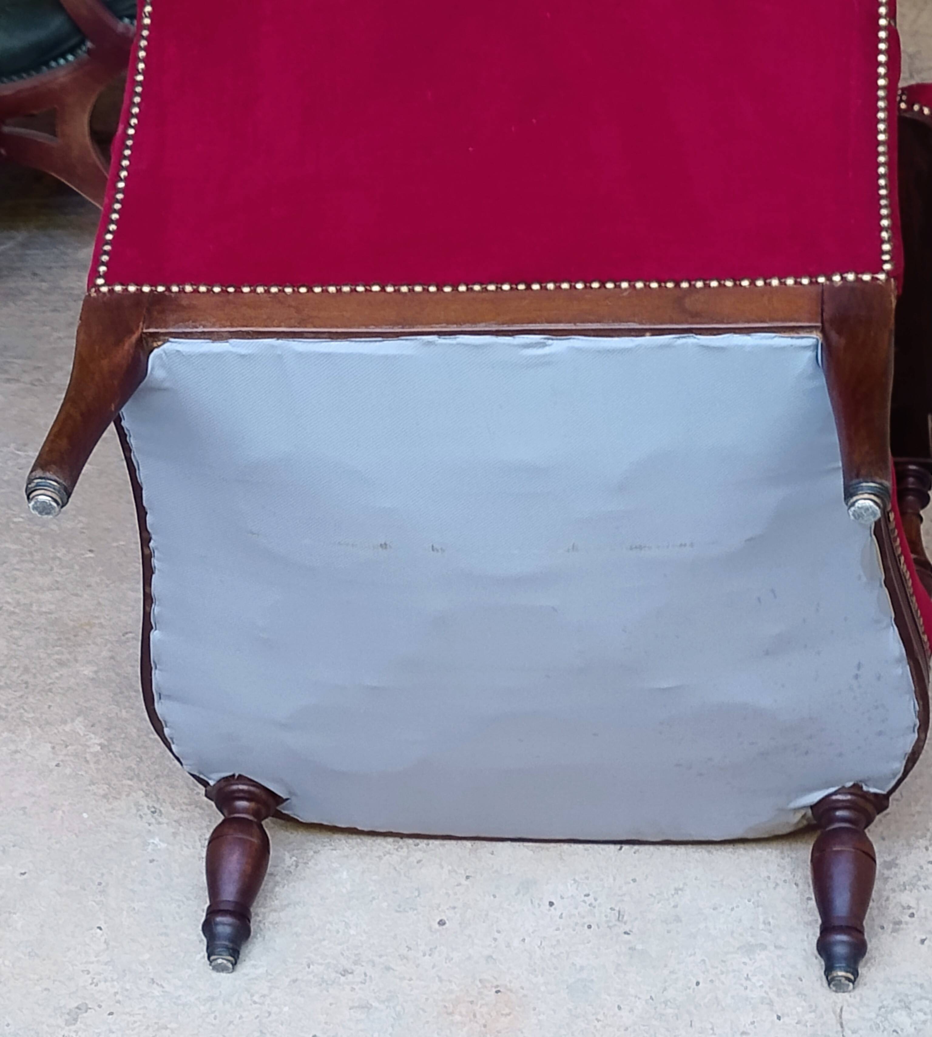 Bergère armchair (completely refurbished, including tacks, velvet fabric and seat)