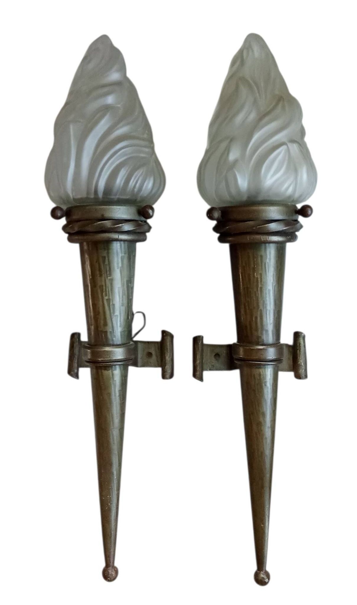 Ancienne paire appliques torchères flambeaux lanternes